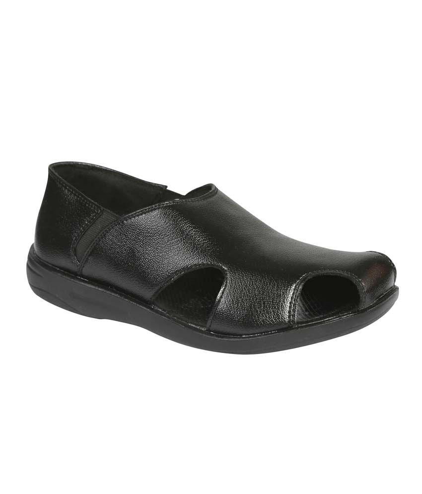 Tycoon Black Synthetic Leather Sandals For Men