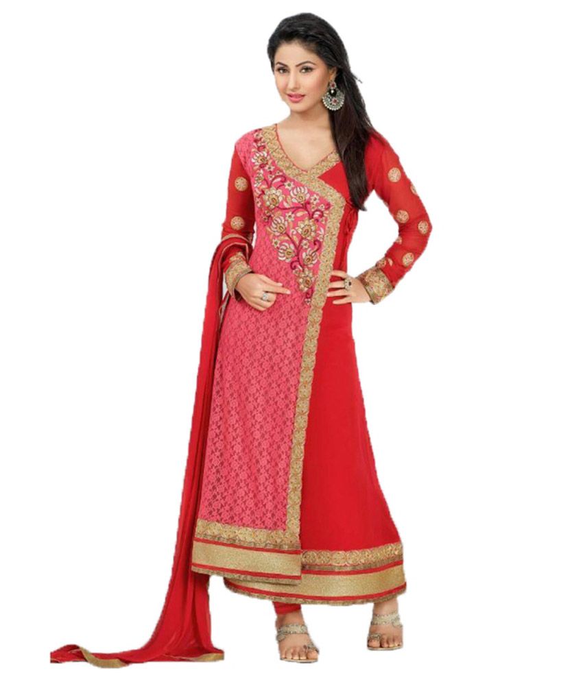 Sorry! Party Wear Dresses Red Faux Georgette Semi Stitched Dress ... Sorry! Party Wear Dresses Red Faux Georgette Semi Stitched Dress ...
