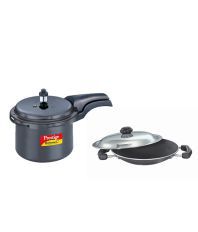Combo of Prestige Deluxe Plus 5 Ltr Hard Anodised Pressure Cooker & Omega Select Plus Appachatty