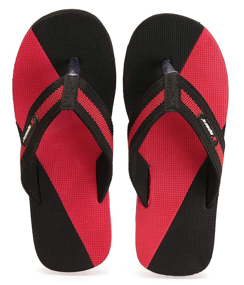 black and red flip flops
