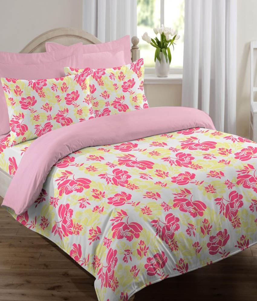 Welhome by Welspun Global Brands Pink Double Bed Sheet with 2 Pillow