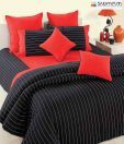 Swayam Black & Red Striped Bed Sheet Set