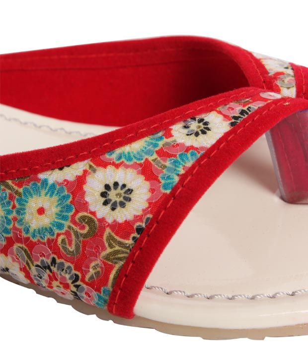 Stylewalk Red Stylish Sequined Slippers