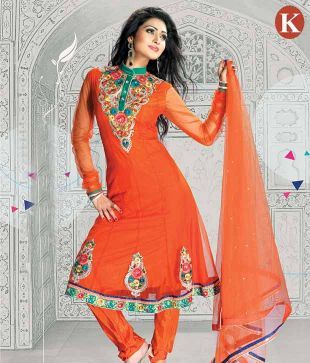 Khazana Orange Lovely Heavy Embroidered Salwar Suits