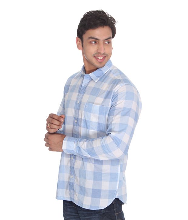 Indian Terrain Sky Blue-White Shirt