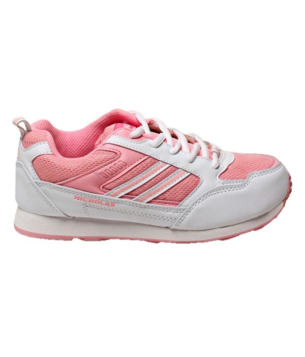 Nicholas Active White & Pink Sports Shoes