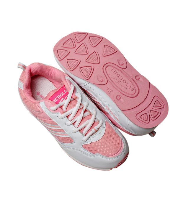 Nicholas Active White & Pink Sports Shoes