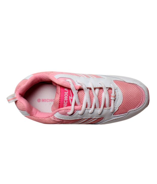 Nicholas Active White & Pink Sports Shoes