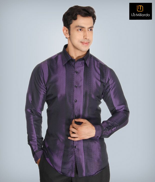 La Miliardo Purple Cotton Blend Shirt