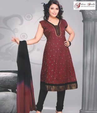 Salwar Studio Brown and Black Printed Cotton Suit