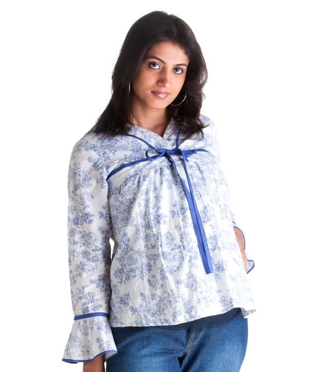Morph Maternity White-Blue Printed Formal Top