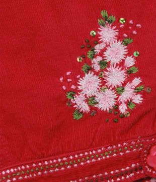 Nauti Nati Sweet Red Embroidered Cord Pant For Kids