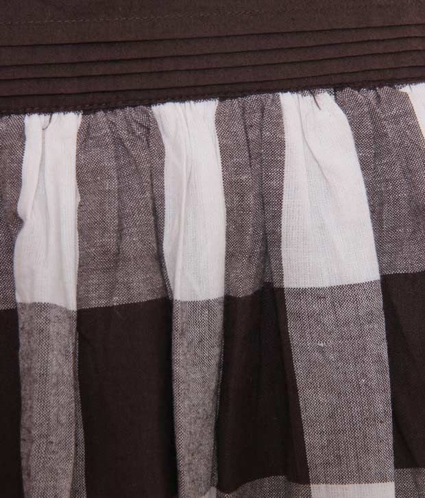 Tania Loond Brown-Grey Checkered Print Cotton Skirt