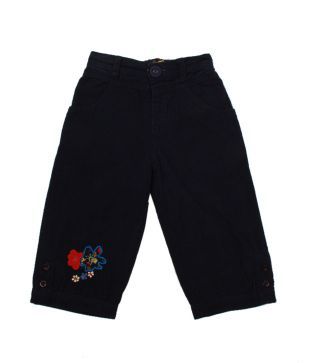 Nauti Nati Navy Blue Embroidered Cord Pant For Kids