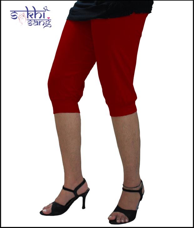 Sakhi Sang Deep Red Cotton Lycra Capris