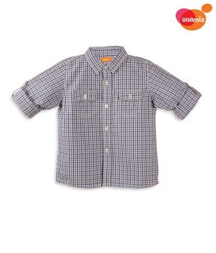 Unamia Blue & Black Checkered Shirt For Kids