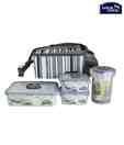 Lock & Lock Airtight Lock Lunch Box Kit With A Striped Grey Bag