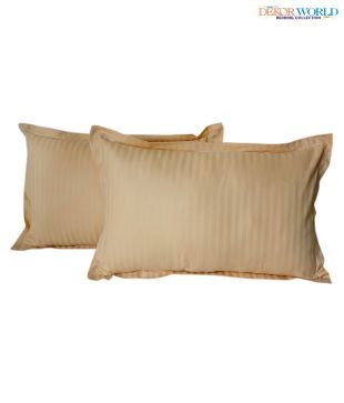 Dekor World Cream Self Striped Pillow Cover Set - 2 Pcs