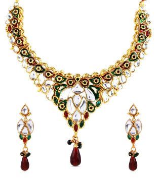 Adhira Stunning Ethnic Golden Plated Necklace Set