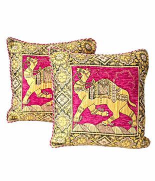 Dekor World Set of 2 Camel Jacquard Cushion Covers