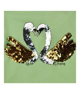 Pretty One Cotton Light Green Flamingo Top For Kids