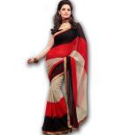 FabDeal Red & Black Georgette Abstract Printed  Saree