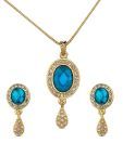 Oleva Blue Stone & AD Studded Pendant Set