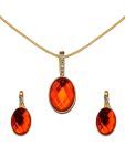 Oleva Gleaming Orange Stone & AD Pendant Set
