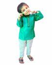 DotnDitto Green & White Ethnic Kurta Pajama Set For Kids