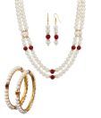 Oleva Two String Pearl Necklace Set & Pair of Pearl Bangles Combo