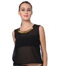 1 to 1 Black Faux. Georgette Attached Necklace Top