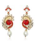 Pourni Orange & White Grace Beaded Earrings