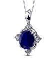 Peora Gems Stunning Classic 2.75 carats Oval Shape Sterling Silver Rhodium Finish Blue Sapphire Pendant Sterling Silver