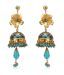 Aarya24kt Gold Foil Flower Blue Meenakari Jhumki