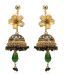 Aarya24kt Gold Foil Flower Green Meenakari Jhumki