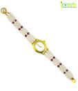 JPearls Three String Red Stone Pearl Watch