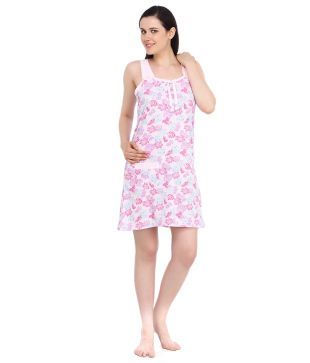 Fa Sense Pink Printed Cotton Short Nighty