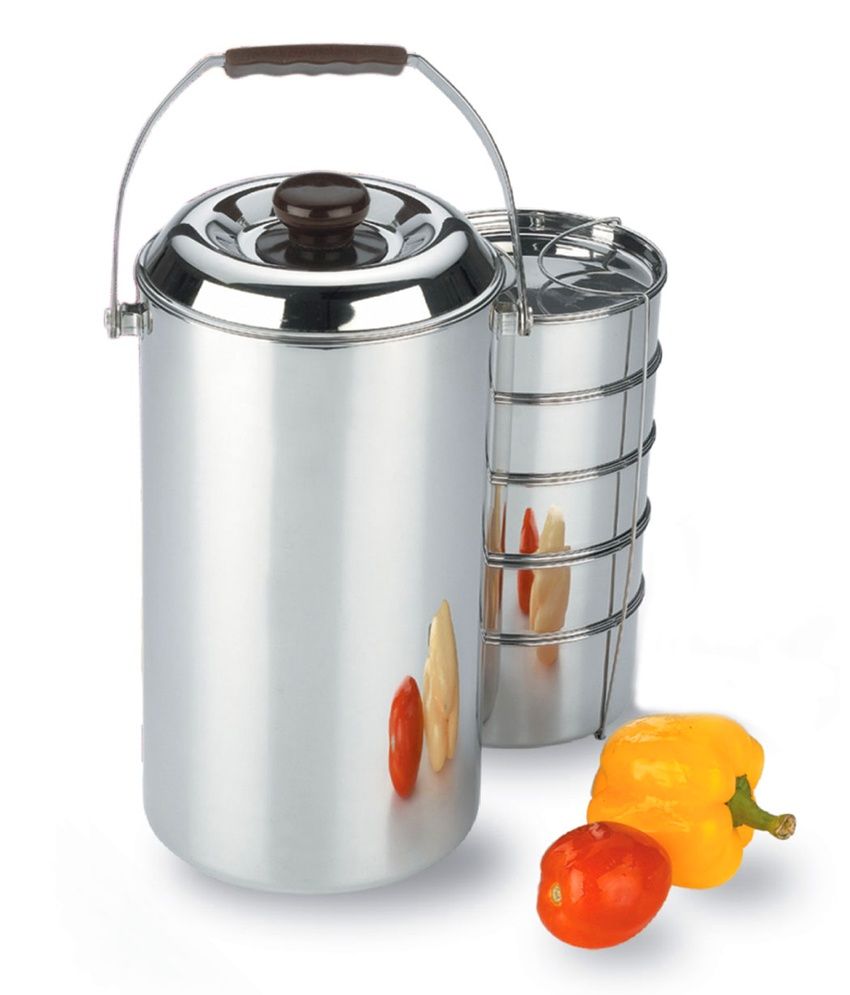 Buy Vinod Steel Hot Tiffin With Handle Set (5 Compartments) @ Best