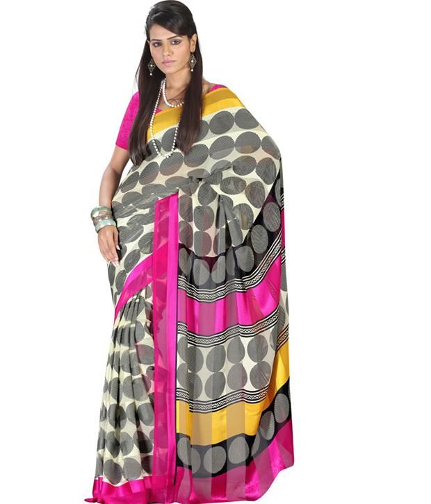 Saree Swarg Black Semi Chiffon Saree Buy Saree Swarg Black Semi