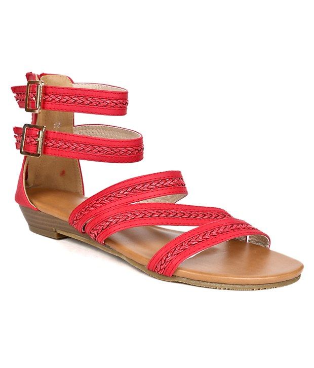 red gladiator flat sandals