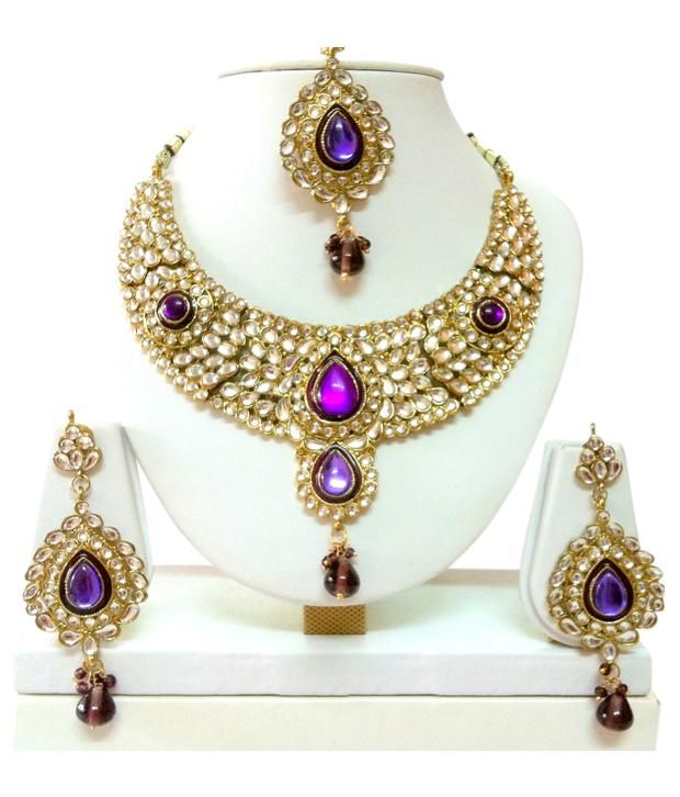 Apsara Purple Kundan Necklace Set With Maang Tika Buy Apsara Purple