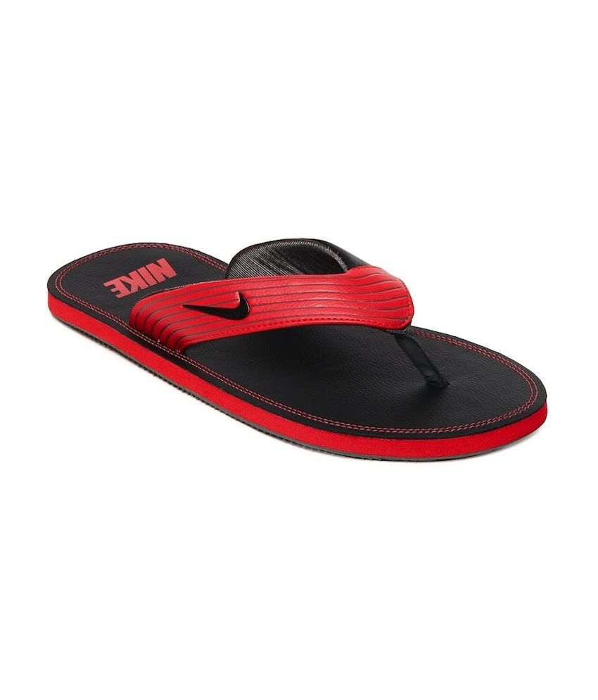 red and black nike flip flops