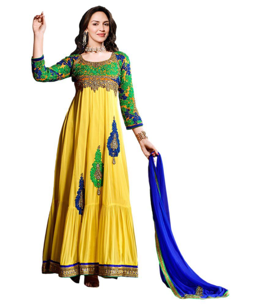 Indian Wear Online Yellow Georgette Designer Dress Material