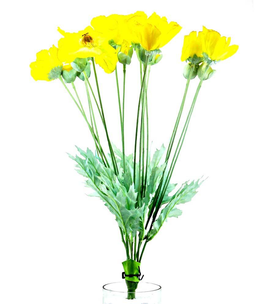 Importwala Artificial Yellow Polyester, Plastic and Iron Wire Poppy