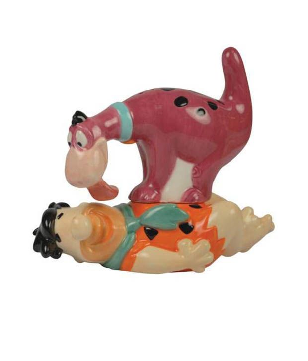 WL Flintstones Theme Orange & Brown Salt N Pepper Shaker Set With Dino