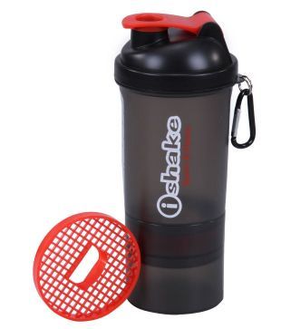 Sun Plastics Shaker Bottle (500 ML) With 2 Storage Boxes - Red