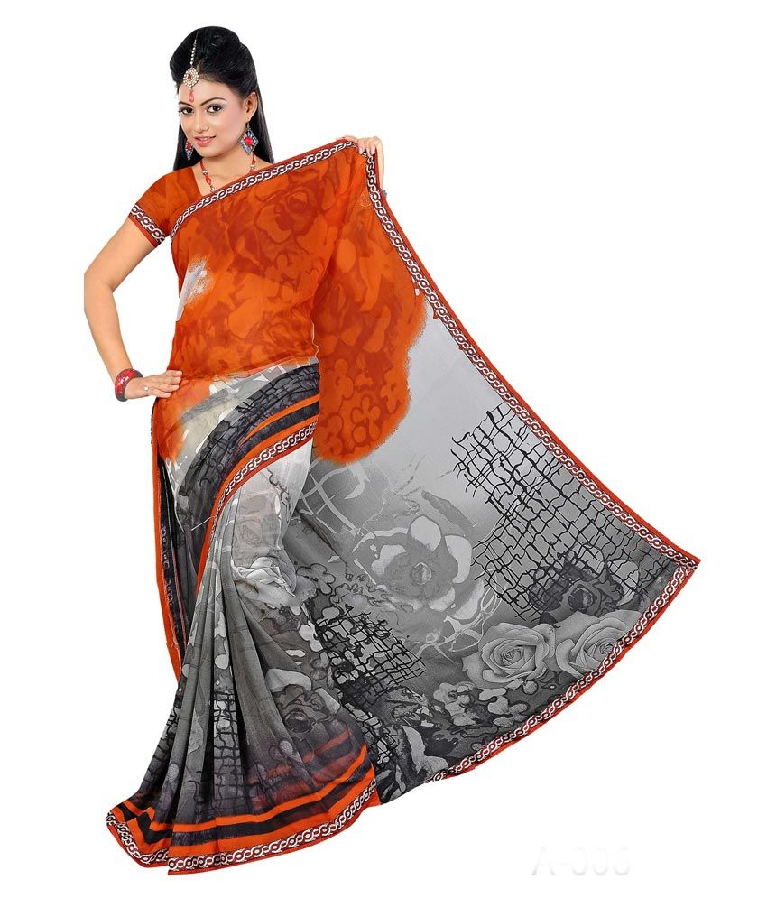 Cutie Pie Silk Orang And Black Printed Saree