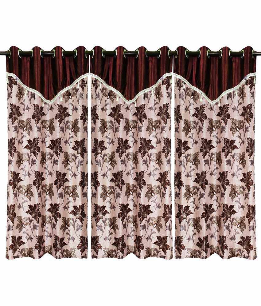 Blooming Bud Window Curtain Brown With Flap 3 Pcs Set(48 X 60 Inches)