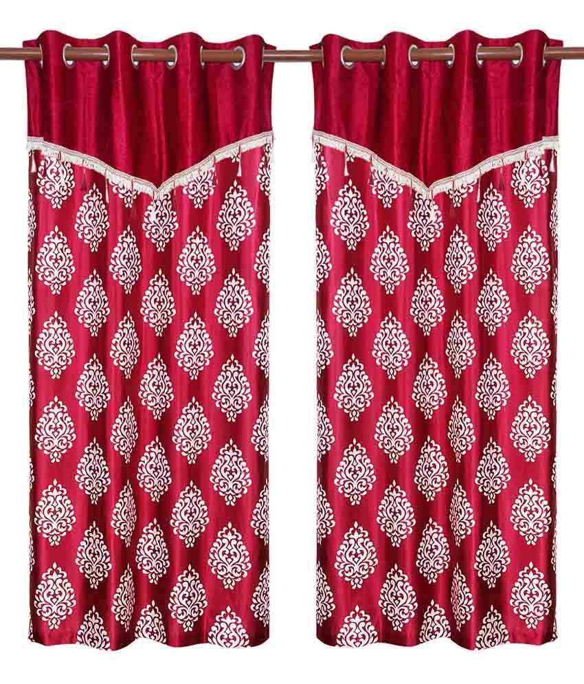 Paw Design Window Curtain With Flap Red 2 Pcs Set (48 X 60 Inches)