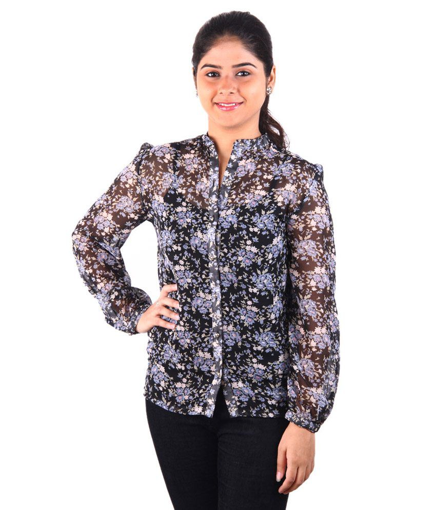 Younky Younky Purple Floral Top With Silver Buttons In Full Sleeves (Violet)